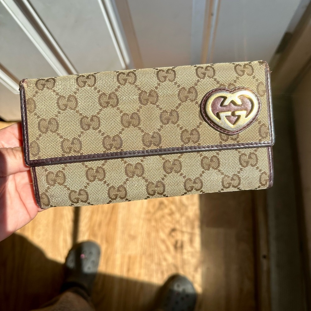 Gucci Beige and Brown Wallet with Gold Accent